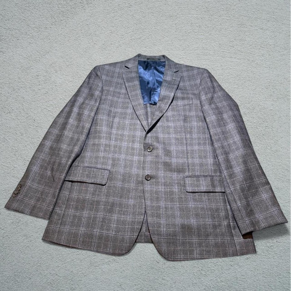 Jos A Bank Reserve Lanificio di Pray Wool Blazer 44L Gray Plaid Tailored Fit